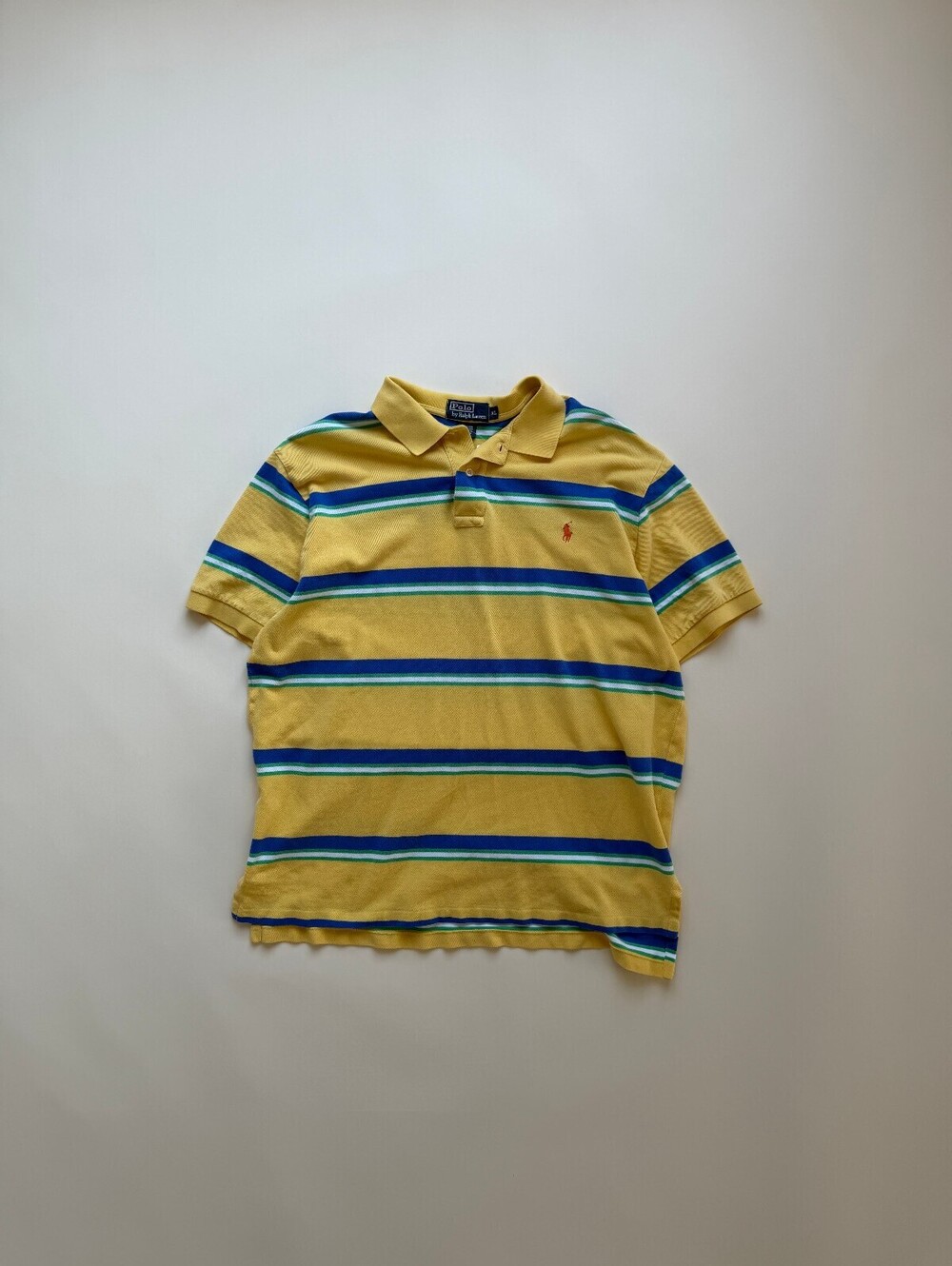 Vintage 90's Polo Ralph Lauren Yellow Blue Striped Polo shirt